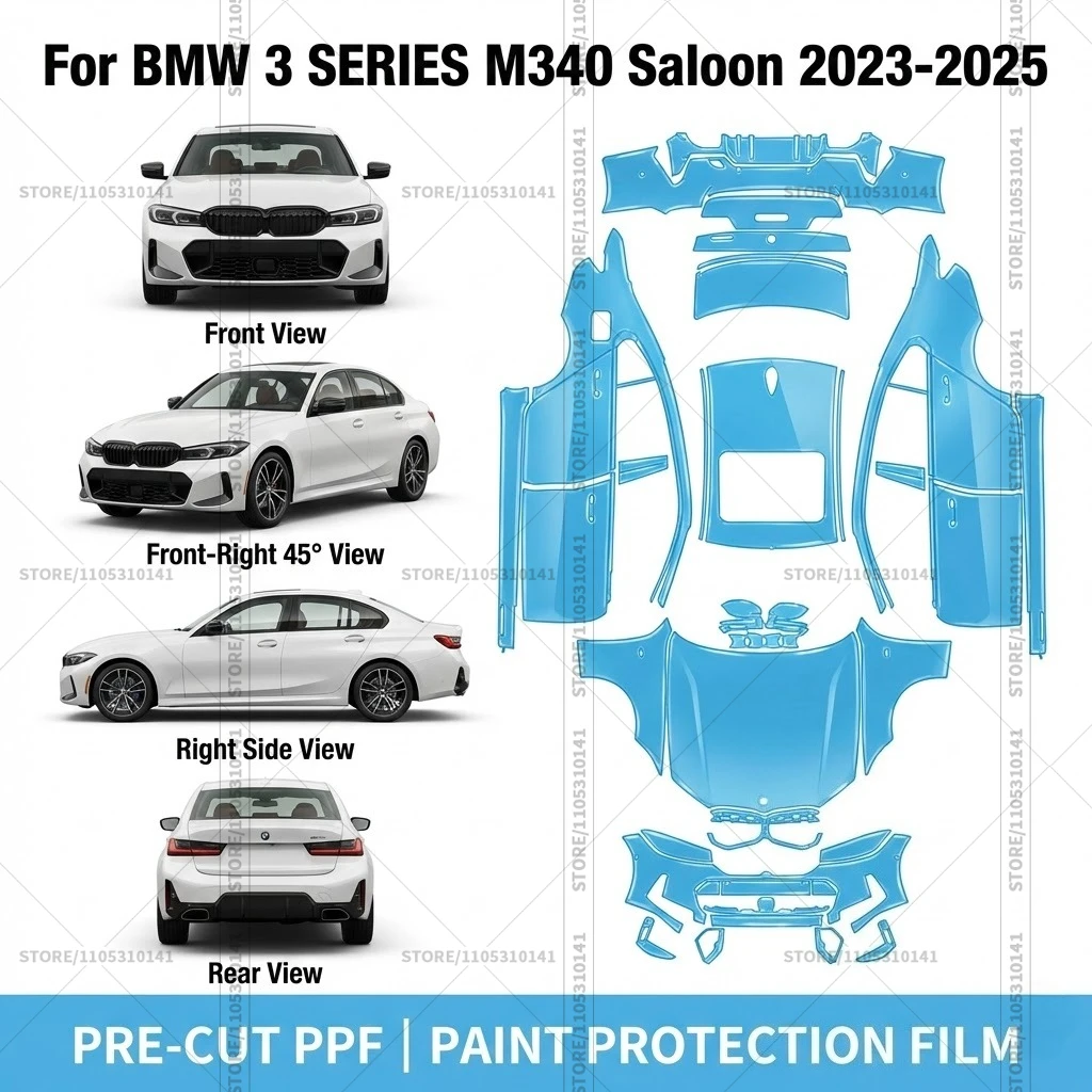

Предварительно нарезанная прозрачная защитная пленка PPF для автомобилей BMW 3 СЕРИИ M340 Saloon 2023-2025, полная защита кузова