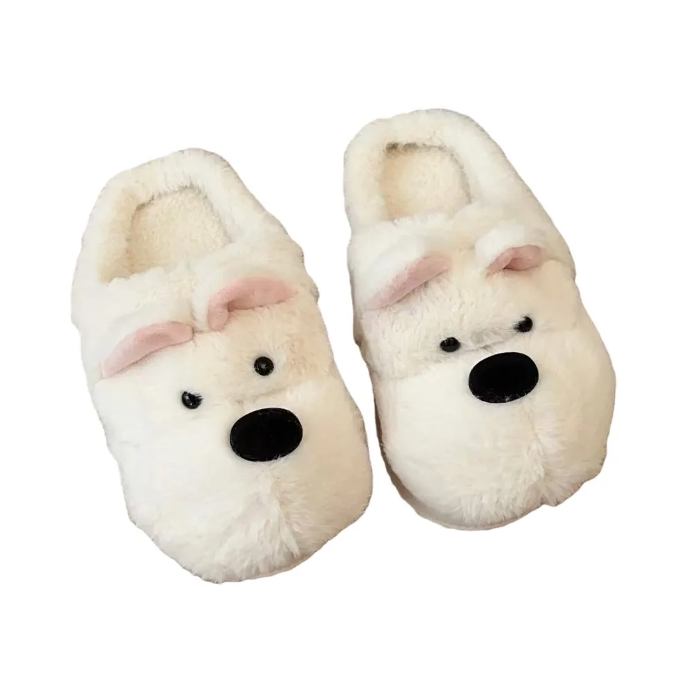 

Fluffy Winter Puppy Plush Slippers Cartoon West Highlands Dog Warm Fur Slippers Anti Slip Thick Soled Y2K Dog Slippers Outside