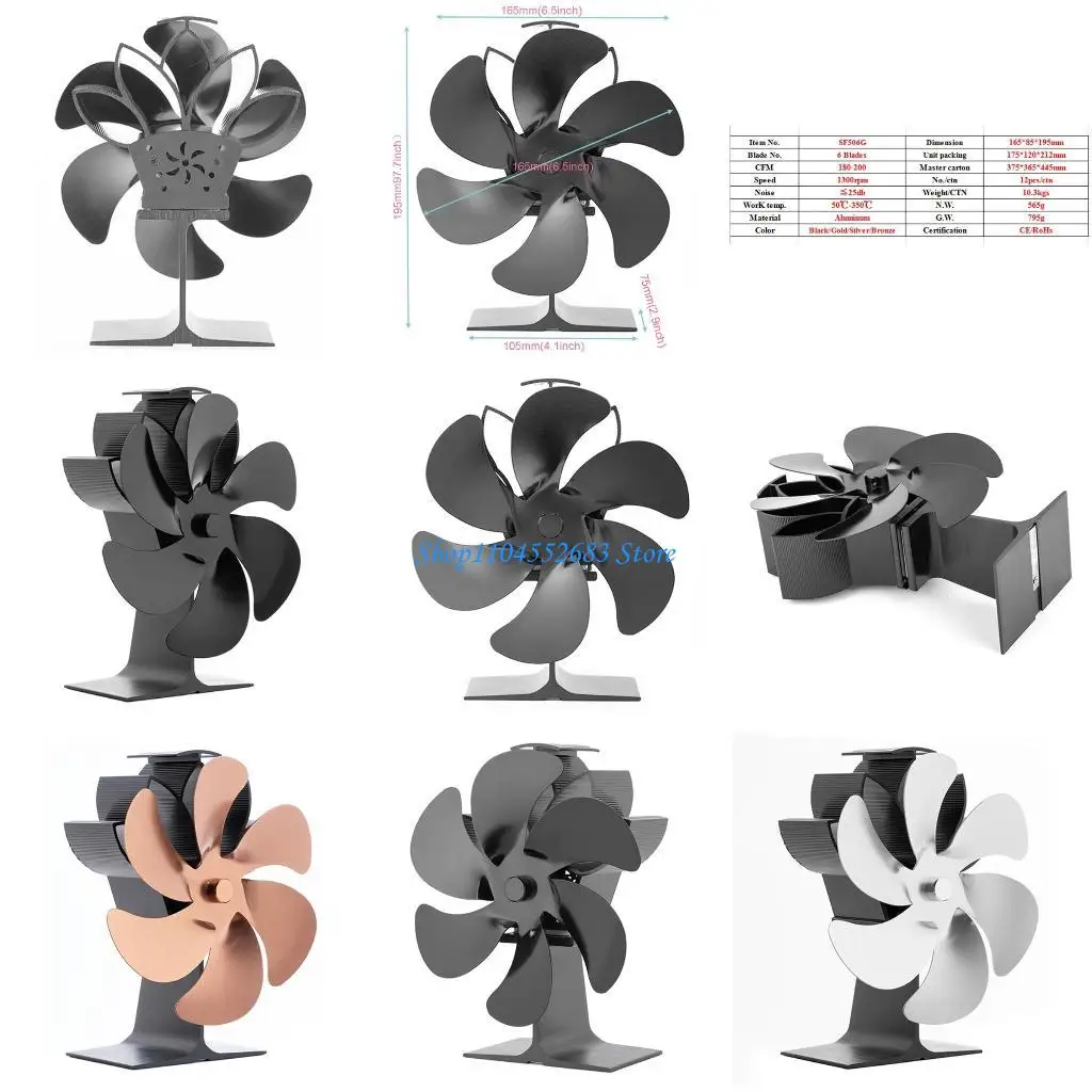 

Y6GD SF506G Stove Fan Heat Powered Fan for Wood Burning Stoves or Fireplaces Saving Efficiently Disperses Warm Air