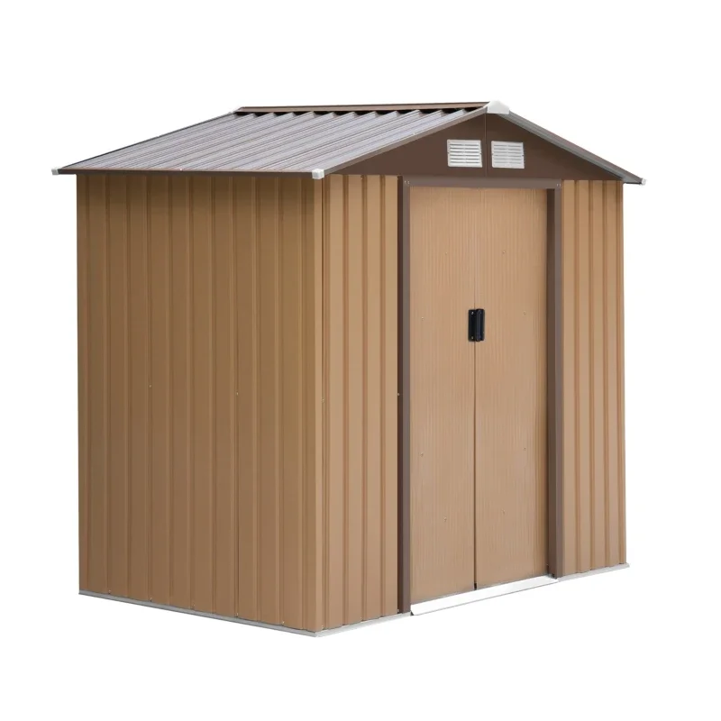 200cm*156cm*200cm  Steel Outdoor Shed Organizer, Garden Storage with 4 Vents for Airflow and 2 Easy Sliding Doors, Brown