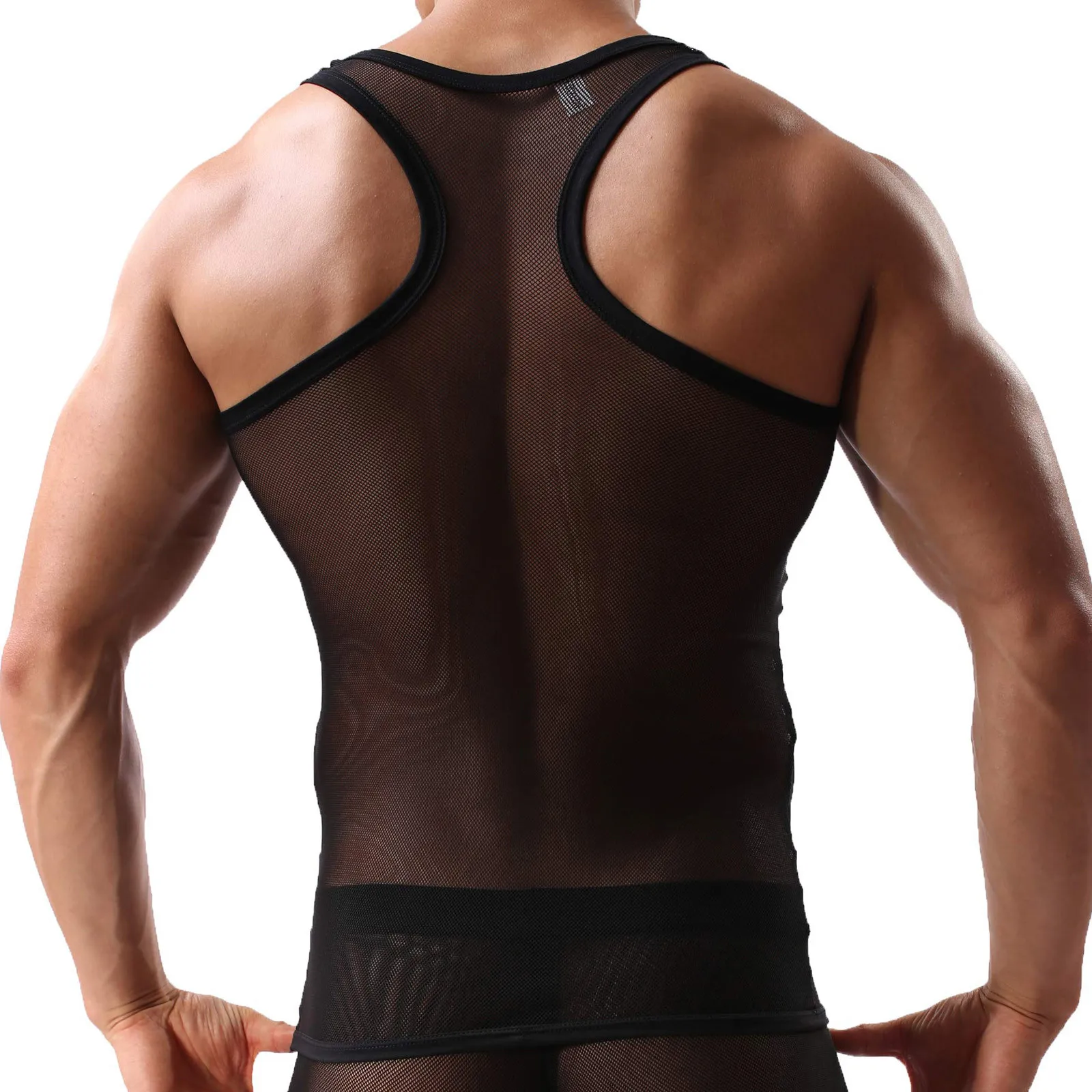 Transparent Undershirt See-Through Sleeveless Shirt Mesh Breathable Bodybuilding Fitness Vest Sexy Men Singlet