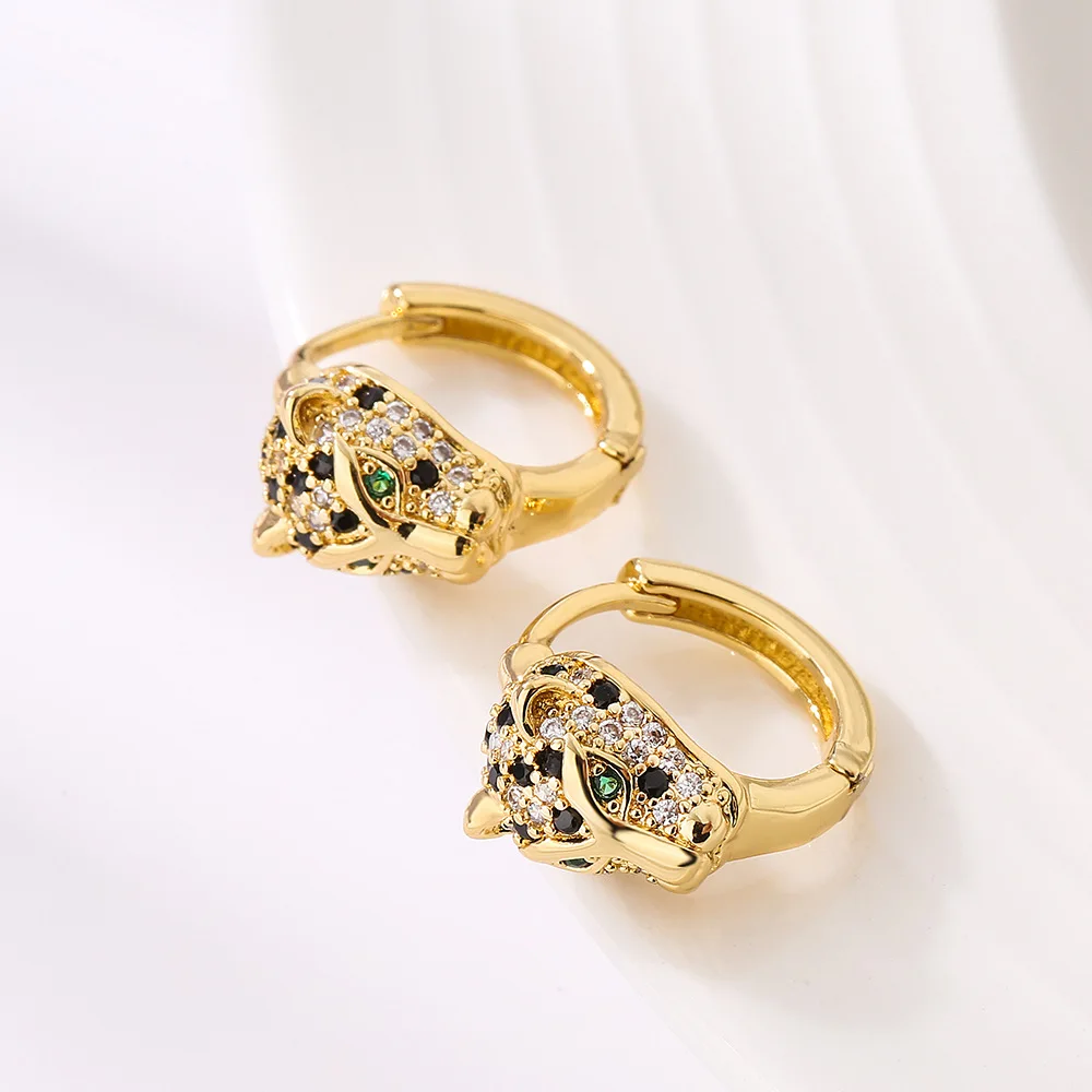 New Arrive Bling Women Earrings, Gold Color Leopard Drop Earrings with AAA CZ Stone Row,  Elegant Lover Jewelry Gift