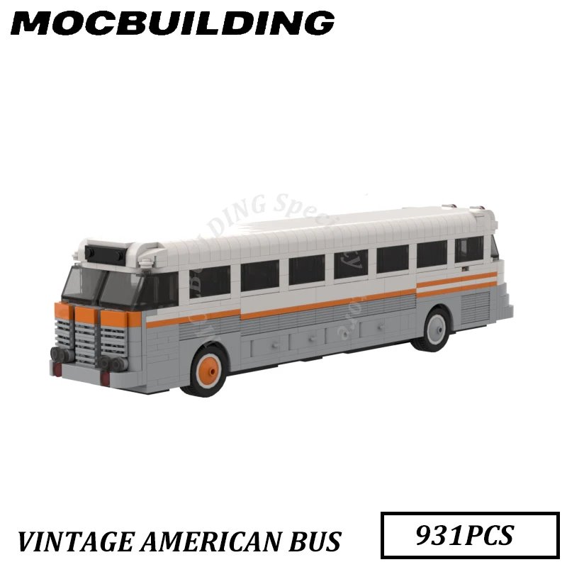 Vintage American Bus Model MOC Building Blocks Brick Toys Display Construction Gift Birthday Present