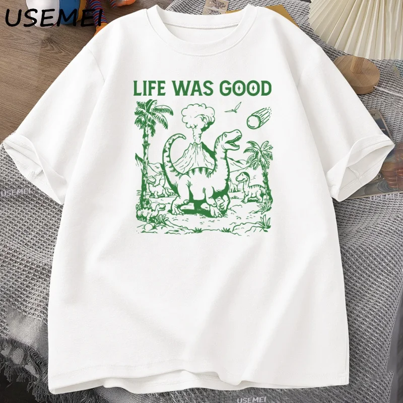 

Retro Funny Dinosaur 90s Graphic T Shirt Vintage Life Was Good T-shirt Cotton Short Sleeve Tops Clothing Harajuku Casual T-shirt
