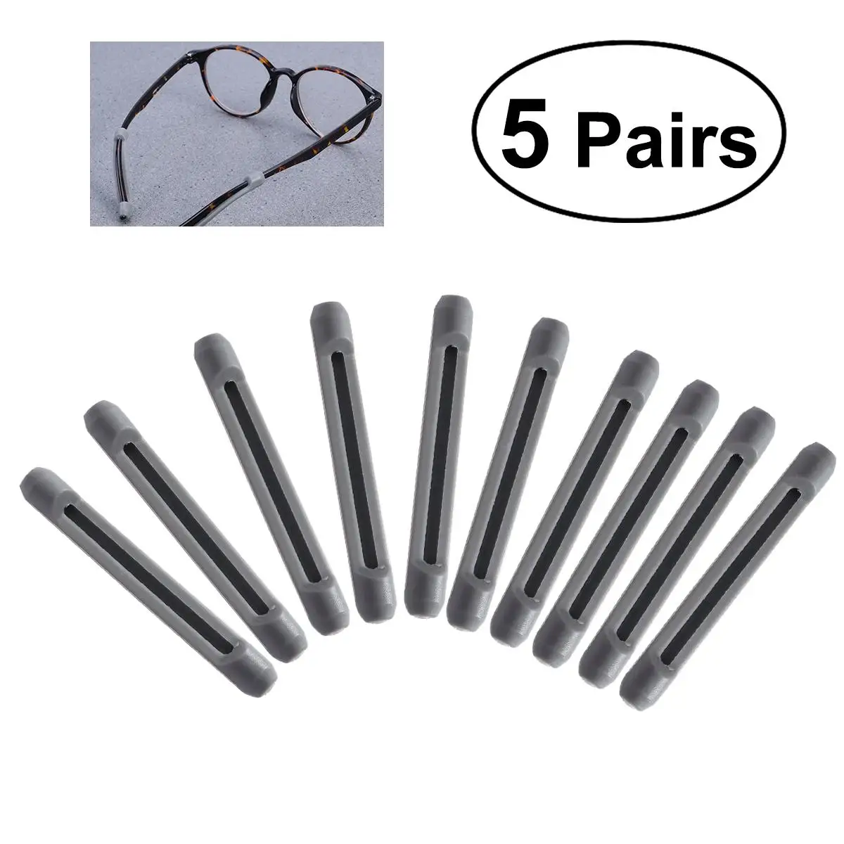 5 Pairs Anti-slip Glasses Cover 55mm Length Silicone Ear Hooks for Eyeglasses Sunglasses Sports Daily Use Fits All Eyewear