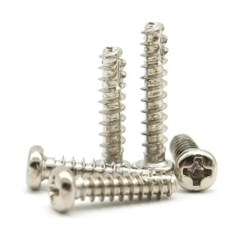 100-500pc M2 M2.3 M2.6 M3 M3.5 M4 Carbon Steel Cross Round Head Cutting Tail Self Tapping Nickel Plated Cross Self Tapping Screw