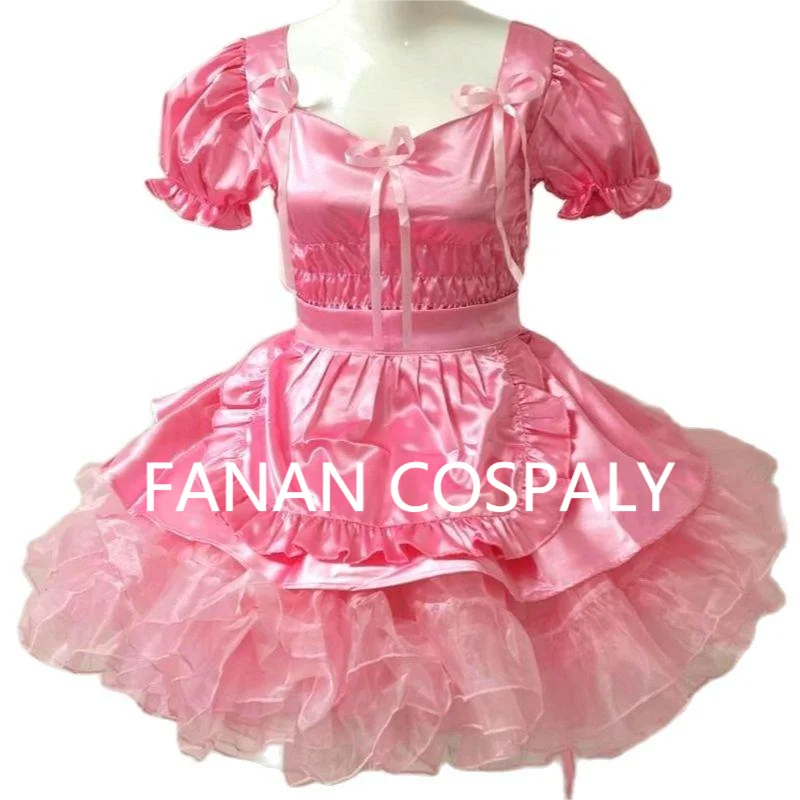 Multicolor Adult Giant Baby Sexy Girl Pink Thin Open Chest Satin Dress Sissy Japanese Maid Gothic Role Playing Customization