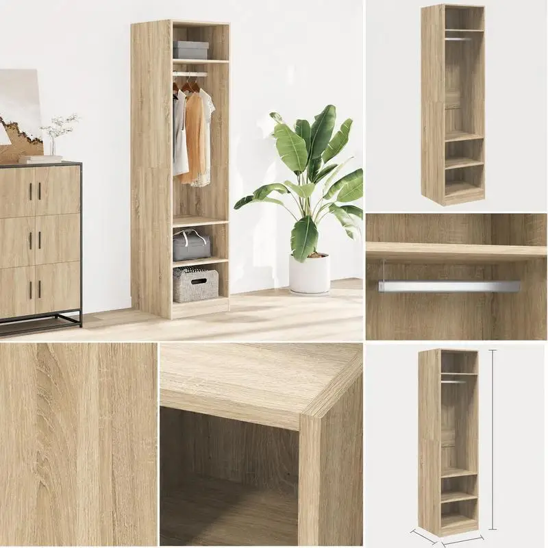 Armoire haute de rangement 50x50x200 cm, finition chêne Sonoma, bois composite, porte à charnières avec étagères intérieures, design vertical pour chambre, couloir, chambre d'amis