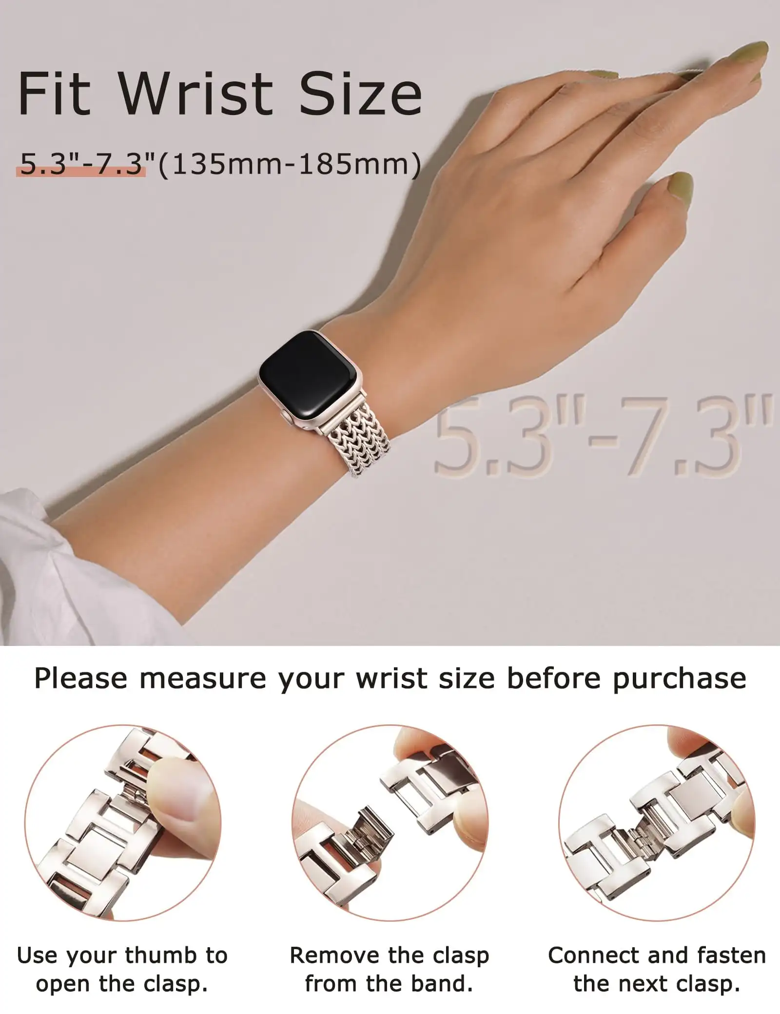 1 Pack Metal Chain Watch Band Compatible With Apple Watch 38 40 41 42 44 45 46 49mm Women Mermaid Style Stainless Steel Link Strap For iWatch Ultra SE Series 11 10 9 1