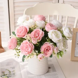 Pink Silk Peony Artificial Flowers Rose Wedding Home DIY Decor High Quality Big Bouquet Foam Accessories Craft White Fake Flower