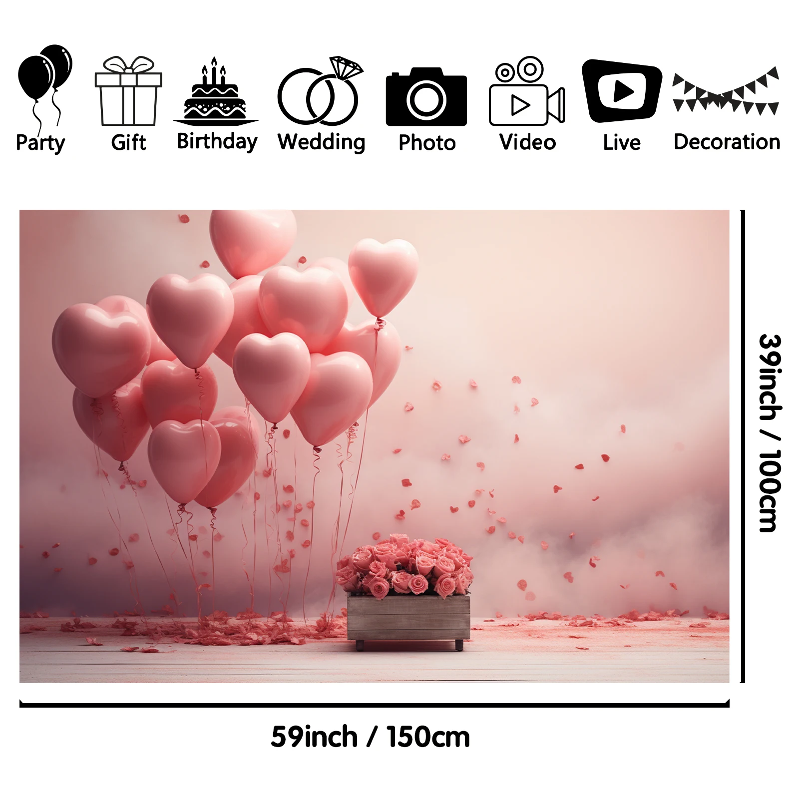 1PCS 100x150cm Valentine'S Day(12) Theme Backdrop,Photography Background,Used To Gifts,Activities Or Other Party Decoration