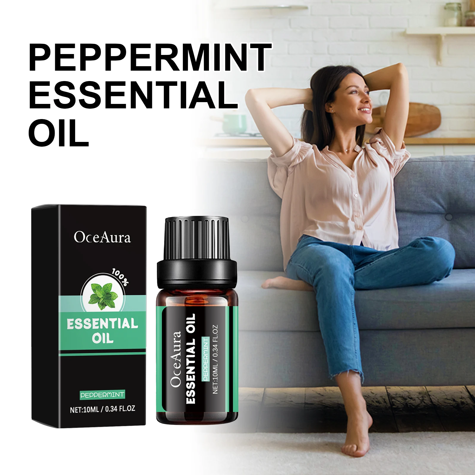 OceAura 10ml Peppermint Essential Oil Helps Relieve SkinMuscle Relaxation Soothing Emotions Essential Oils for Humidifiers