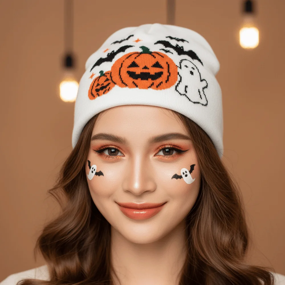 Streetwear Headwear Thermal Halloween Beanie Elastic Breathable Pumpkin Bonnets Flexible Slouchy Ghost Skullies Teens