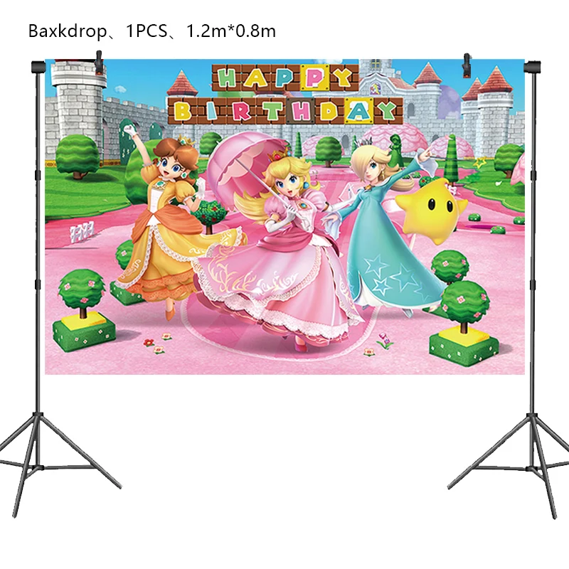 Super Princess Peach Birthday Party Decoration Aluminum Foil Balloon For Kid Event Supplies Disposable Tableware Banner Backdrop