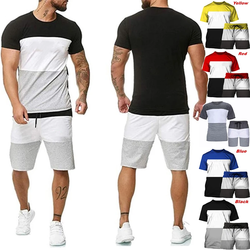 

Men's Fashion Tracksuit Set Shorts Summer 2 Piece Outfit Suit Casual Short SleeveOversized Splice Pullovers Jogging Clothing