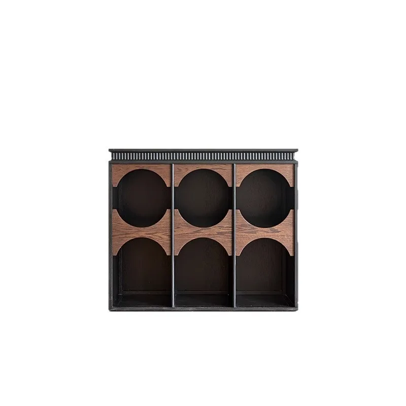 

Huanmeng French retro solid wood living room half wall bookcase TV cabinet integrated floor storage low bookshelf