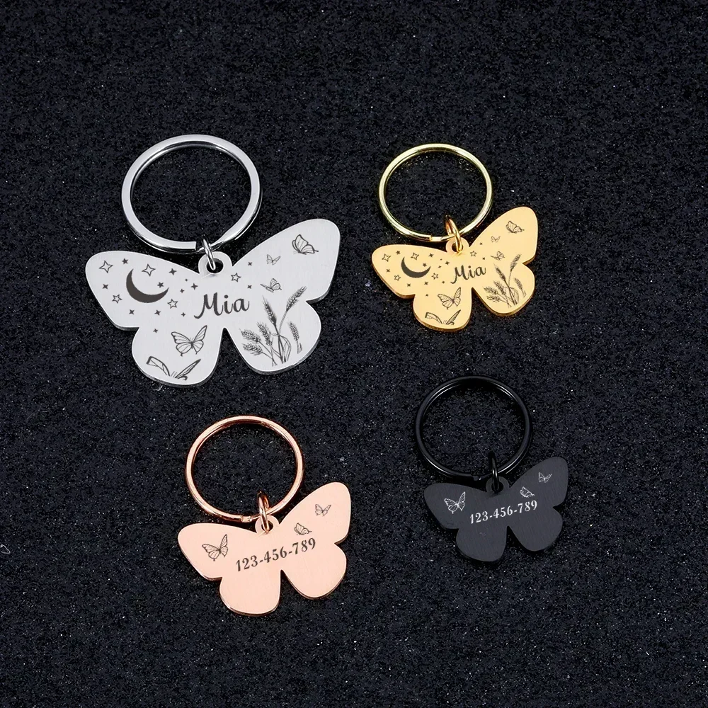 Personalized Pet Dog Tags Free Engraving Kitten Puppy Anti-lost Collars ID Name Tag for Dog Cat Nameplate Butterfly Accessoires