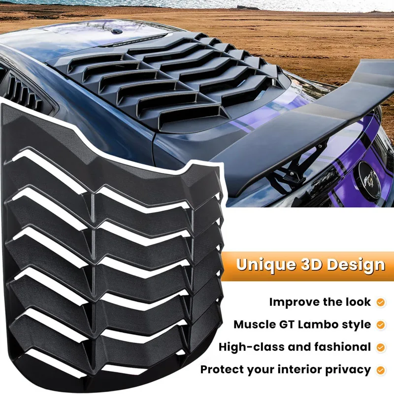 Rear Window Louver (Matte Black) Fit for Ford Mustang 2015 - 2023 Windshield Scoop Sun Shade Cover Vent GT Lambo Style Custom