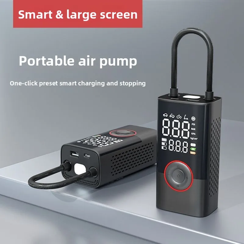 

Dual-Screen Display Air Pump - Wireless Charging & Power Bank Function for Car Tire Inflator