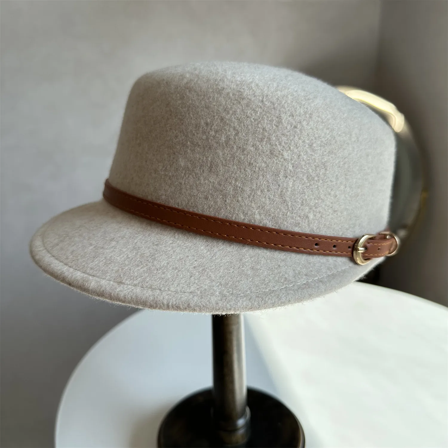 100% Wool Hard Felt Equestrian Hat Ladies Retro Short Brim Cap Stylish Autumn Winter Casual Headwear Warm Fashion Outdoor
