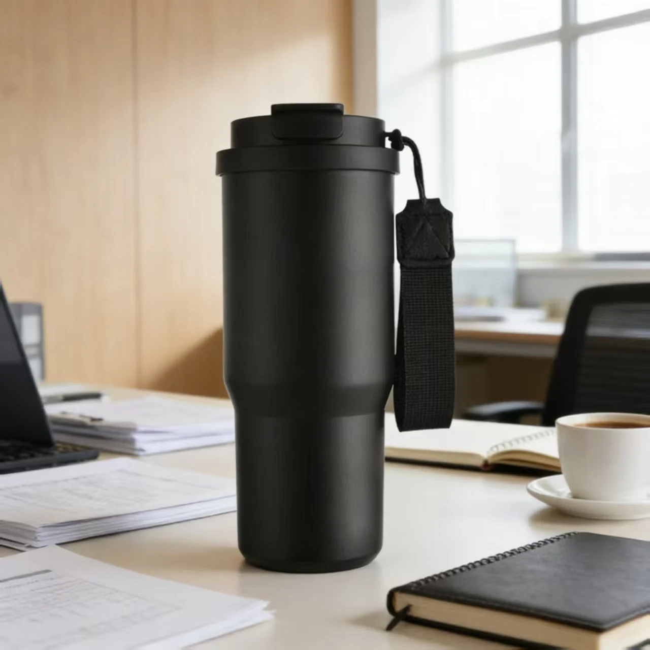 25 oz Stainless Steel Vacuum Insulated Thickened Coffee Cup, Car Cup with Lanyard, Portable Straw Thermos, Large Capacity.