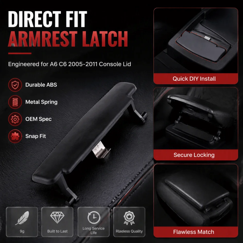 Black Armrest Cover Latch 4F0864245 Durable Center Armrest Clip Console Lid Catch for A6 / C6 2005-2011