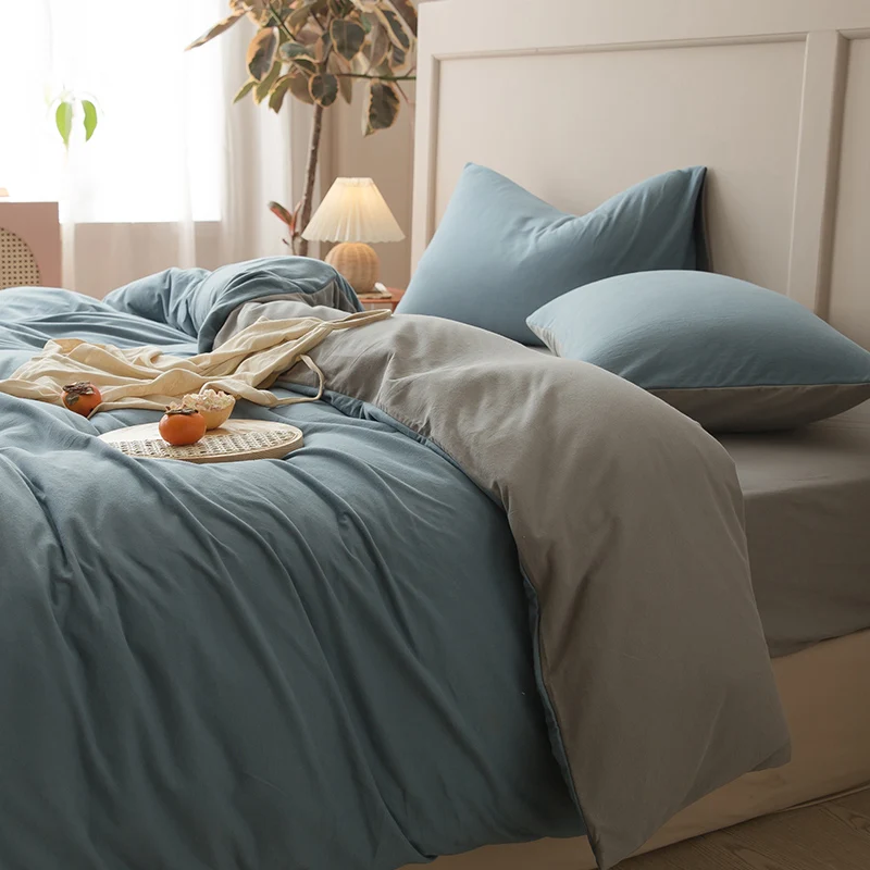 Ultra Soft Bare Sp Bamboo Cotton Knitted Four Piece Bedding Set Pure Color Duvet Cover Pillowcase Bed eet Blanket