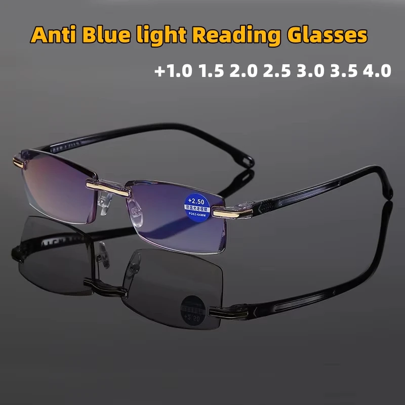 Anti Blue Light Reading Glasses Men Business Rimless Presbyopic Eye Glasses Women Vintage Ultralight Optical Farsighted Eyewear