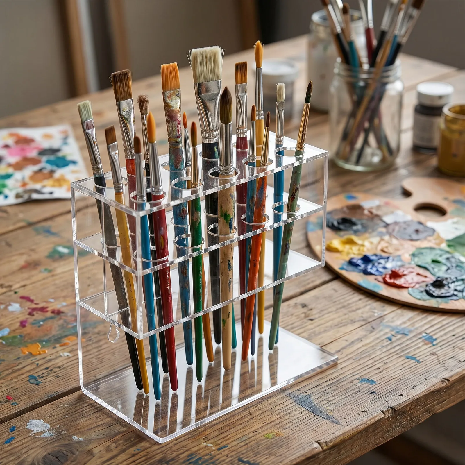 Double Layer Transparent Acrylic Pen Holder Wall Mount Stationery Organizer Dry Erase Marker Crayon Makeup Brush Display Stand