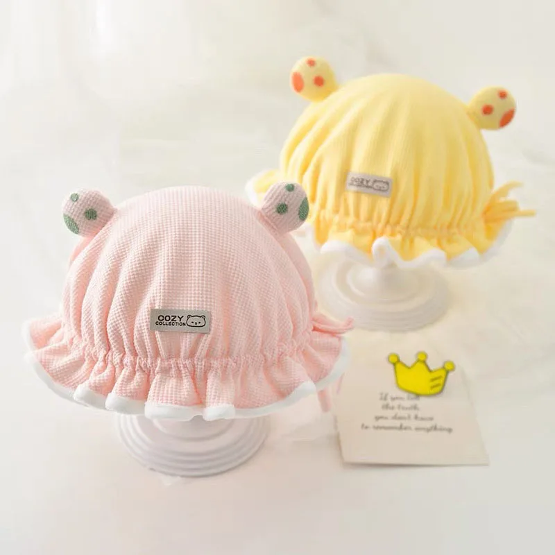 

Cute Cartoon Baby Fetal Hat 0-8Month Newborn Head Protection Beanies Drawstring Children Fisherman Cap Infant Kids Pullover Caps