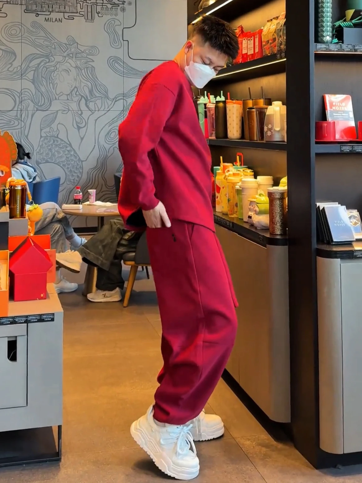 Men's Casual Embroidered Fleece round Neck Sweatshirt Pants Set Heavyweight Warm Fashionable Sportswear Youth Polyester Cotton