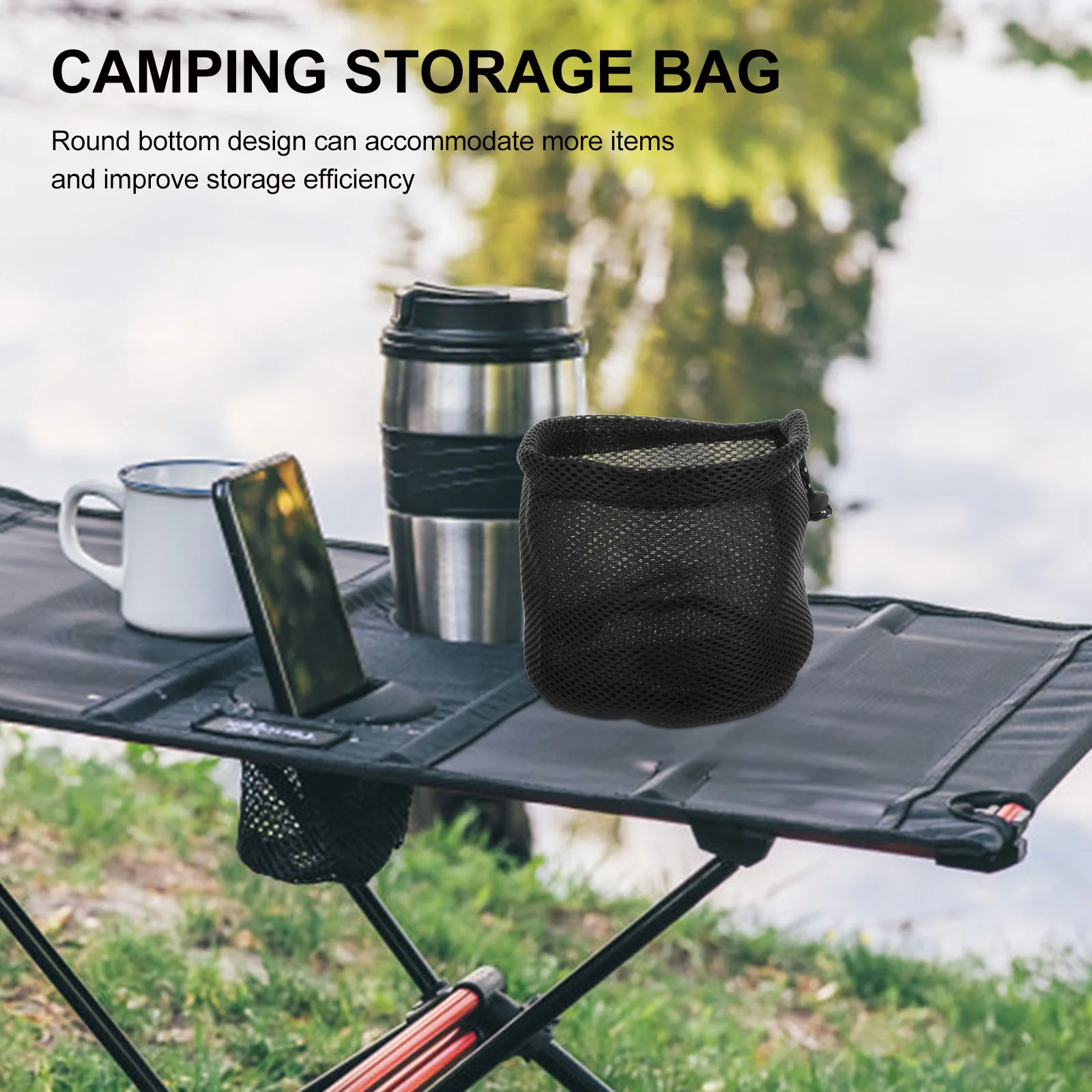 Mesh Bags Camping Storage Dutchs Oven Tote Travel Utensils Organizer Cutlery Cookware Cooking Black Drawstring