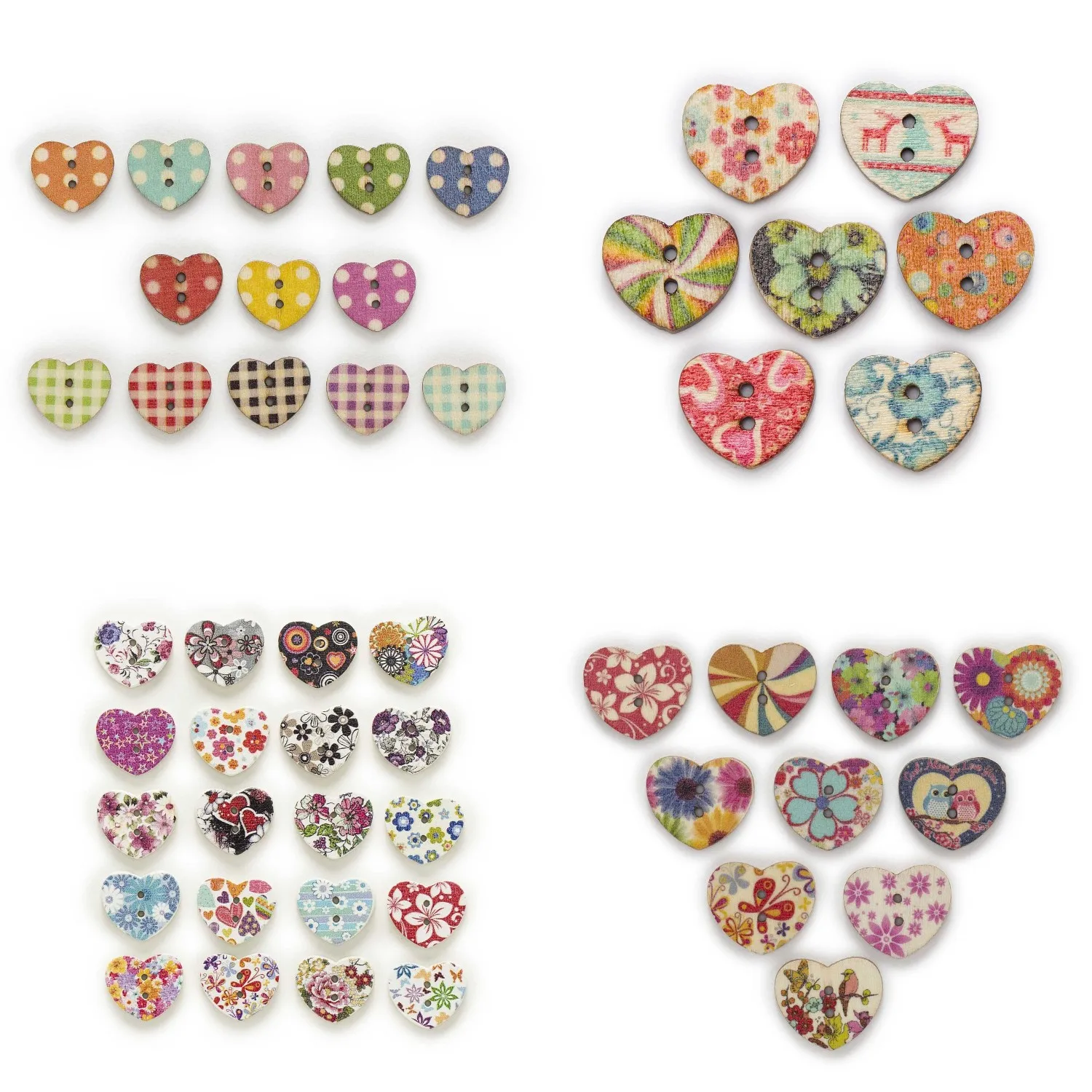 50pcs Mixed Heart Shape Series Wood Buttons Sewing Scrapbooking Clothing Headwear Handmade Crafts Home Decor Accessories DIY