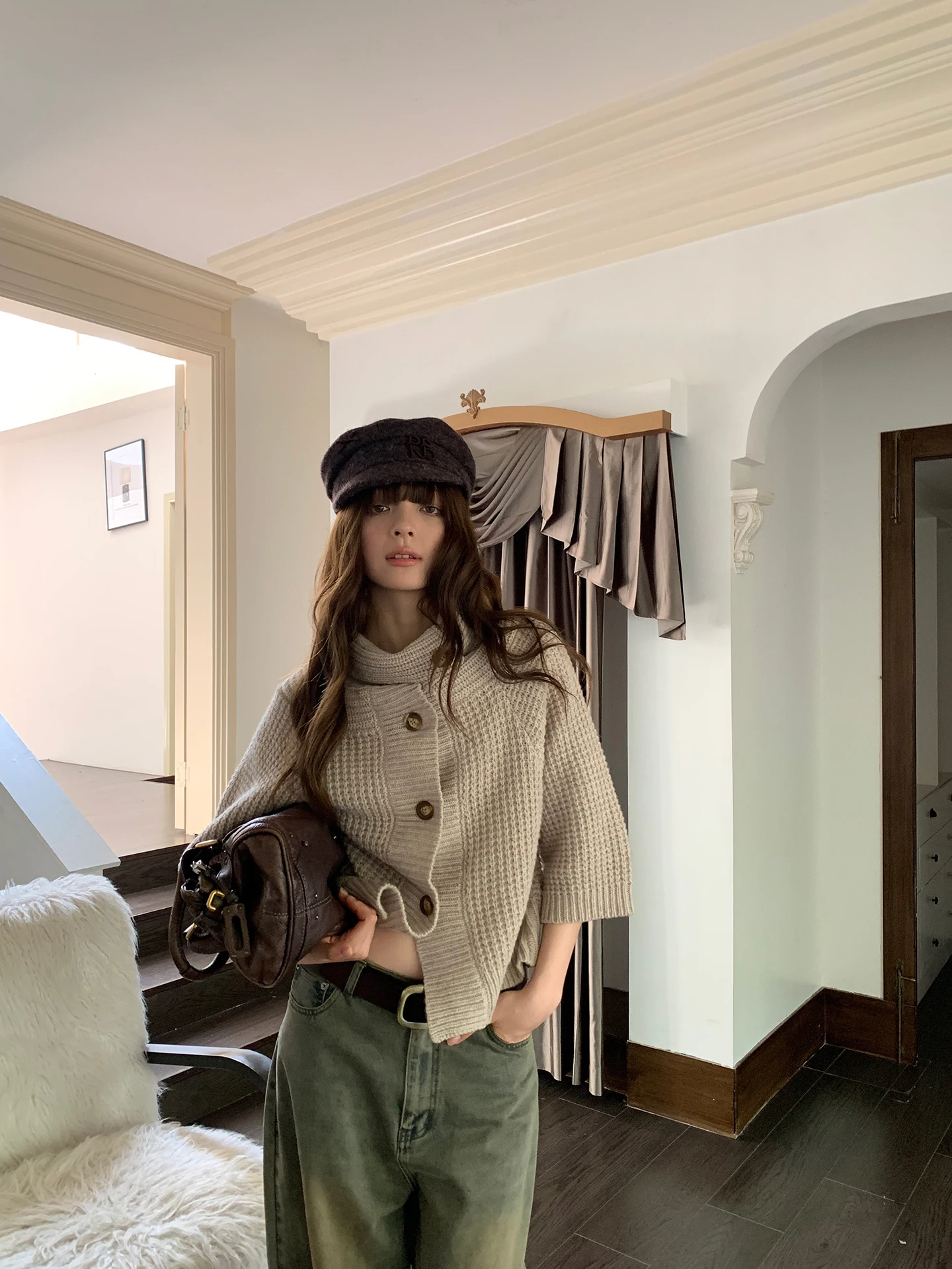 

Kernel Cosmos Lazy Cozy Knitted Woolen Cardigan ort Open-irt Women's Autumn Winter Faion High Collar Long Sve Sweater