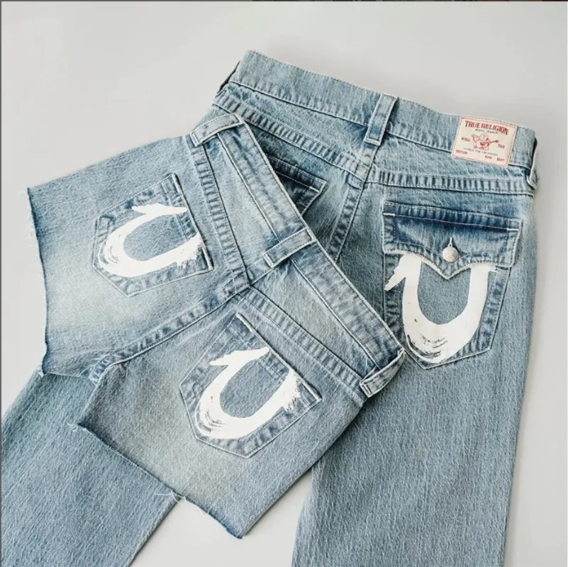 

Бренд High Street Trend 2025, новые потертые джинсы с принтом в стиле ретро, женские джинсовые брюки в стиле хип-хоп