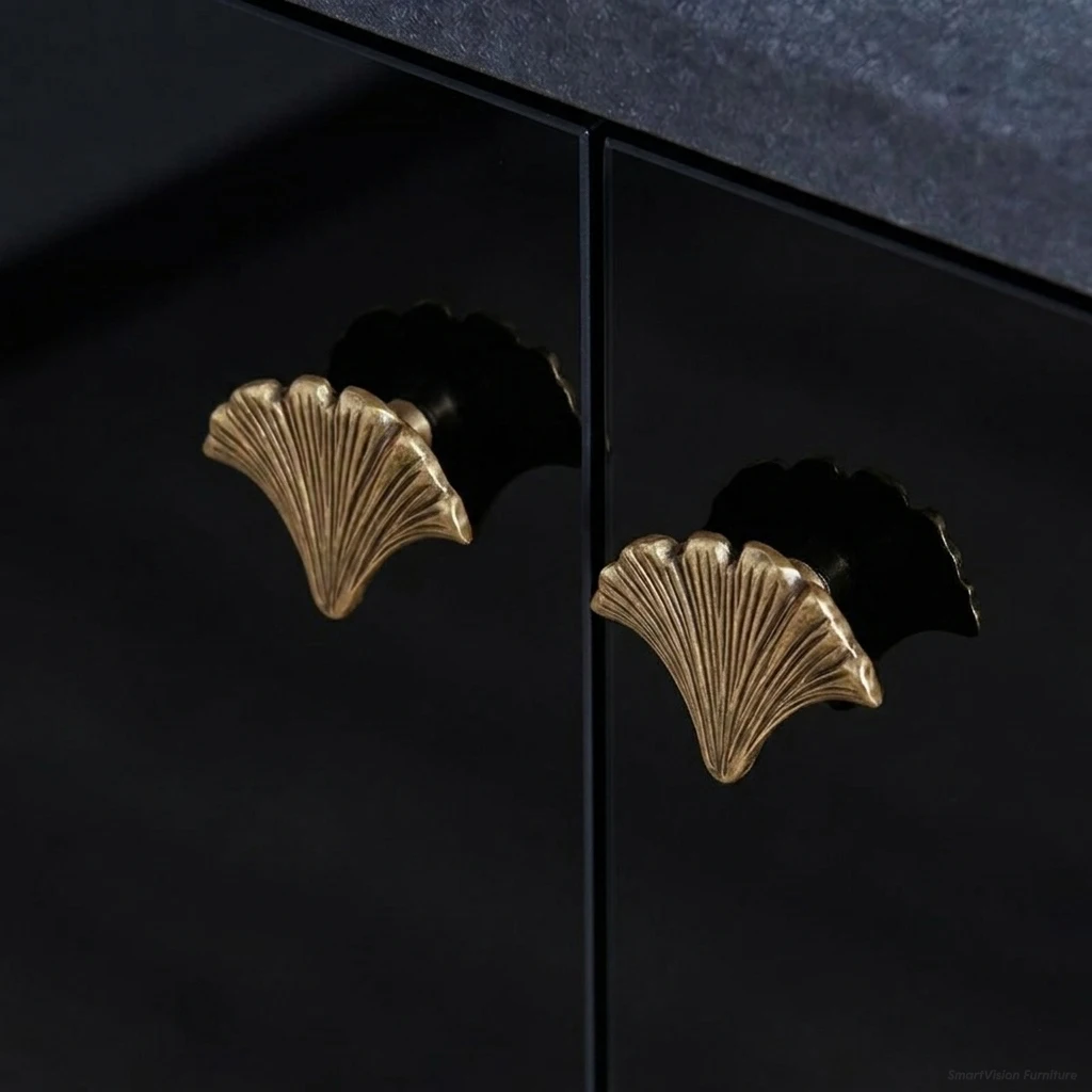 4pcs High Quality Creative Ginkgo Leaf Handle Cabinet Drawer Wardrobe Single Hole Pulls Nordic Cabinet High-End Golden Handle
