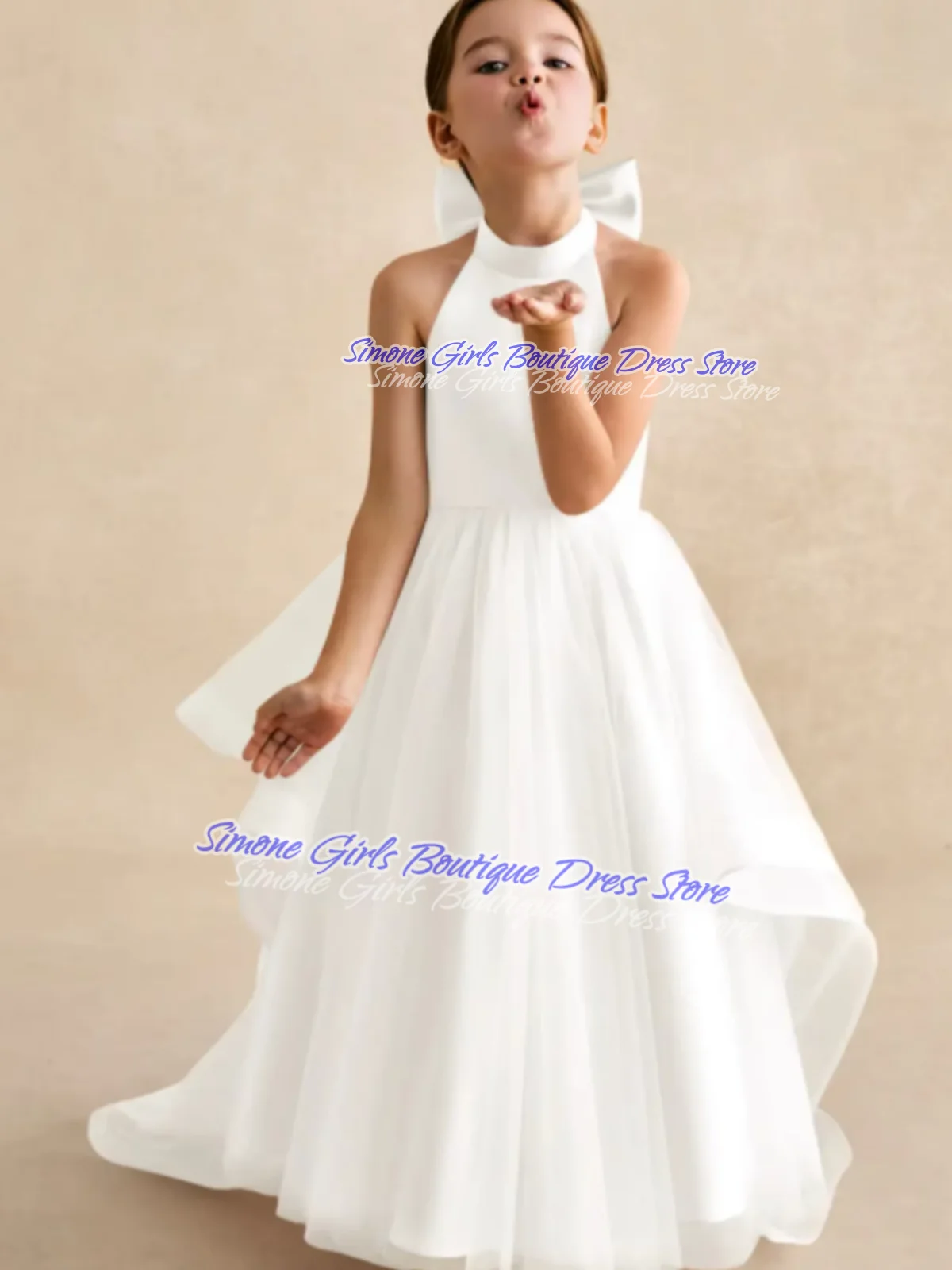 Bow Tie Sleeveless Princess Dress Floor-length Skirt Flower Girl Dresses for Dance Performances Birthday Party Wedding Scene