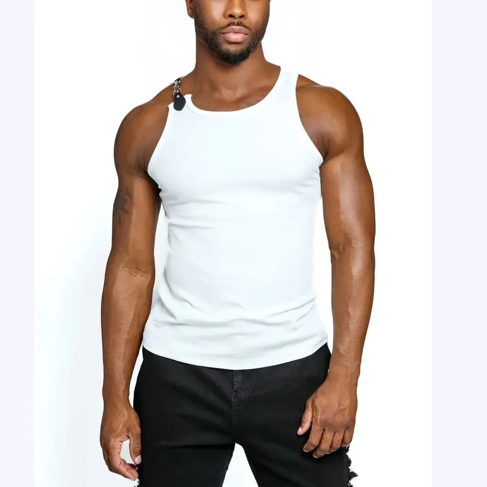 Sleeveless Threaded Vest Men's Muscle Fitness Tight Sports Pure Cotton T-shirt Men's Bottoming Shirt
