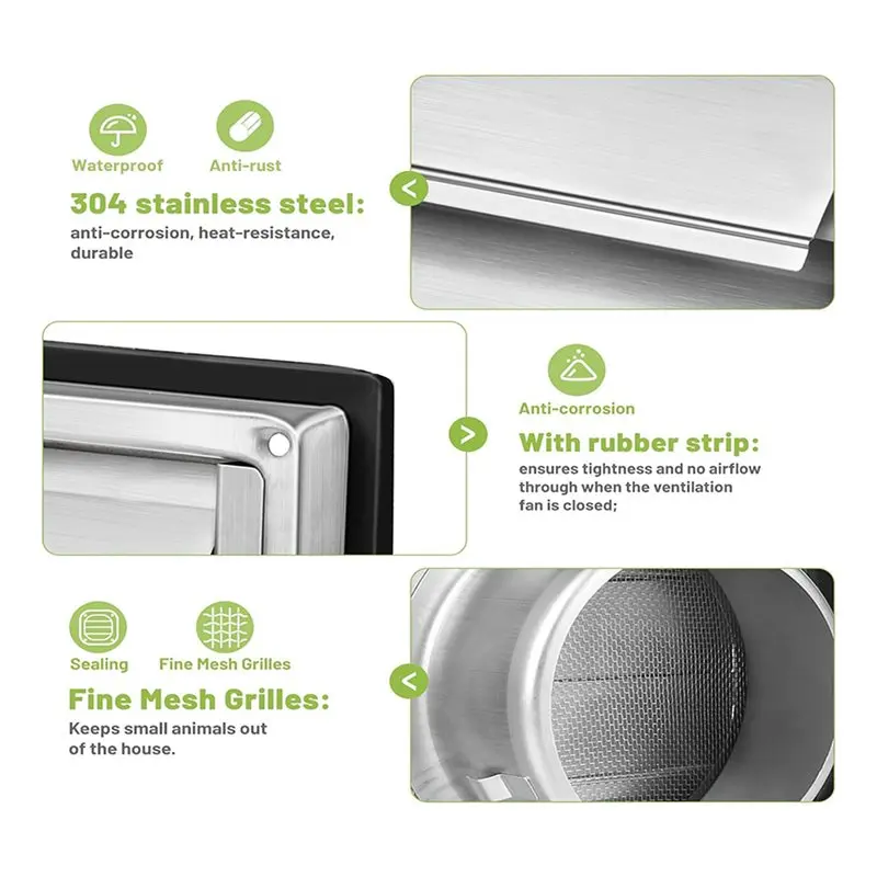 HOT-5X Ventilation Grille 150Mm Stainless Steel Air Vents Cover, Louvered Grille Cover Vent Flat Ducting Air Vent Wall Inlet