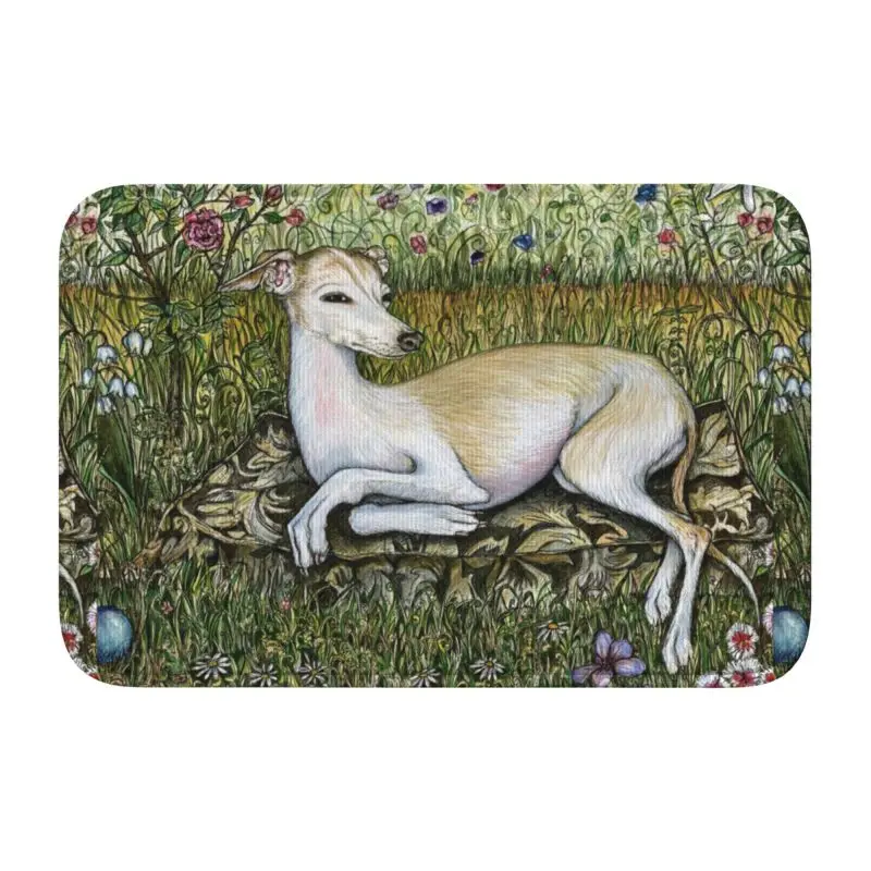 Custom Greyhound Whippet Dog In Garden Front Door Mat Anti-Slip  Welcome Quick Dry Sighthound Doormat Rug Carpet Footpad