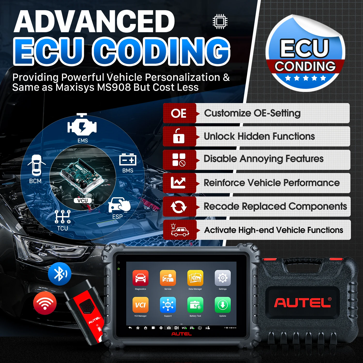 Autel MaxiCOM MK906Pro 2025 Newest Diagnostic Tool With Advanced ECU Coding,Active Test,36+ Services DoIP & CAN FD PK MS906 Pro
