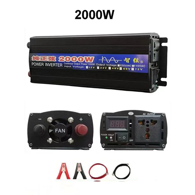 2000W 3000W 4000W Pure Sine Wave Inverter DC 12V24V48V60V to AC 220V Power Solar Car Inverters Household Use