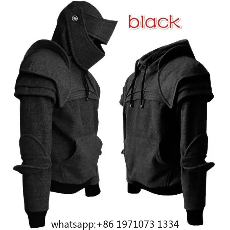 Casual Sweatshirt Autumn Knight Cavalier Cowl Neck Hoodie Armor Pullover Halloween Costume Streetwear Coat Drawstring For Men