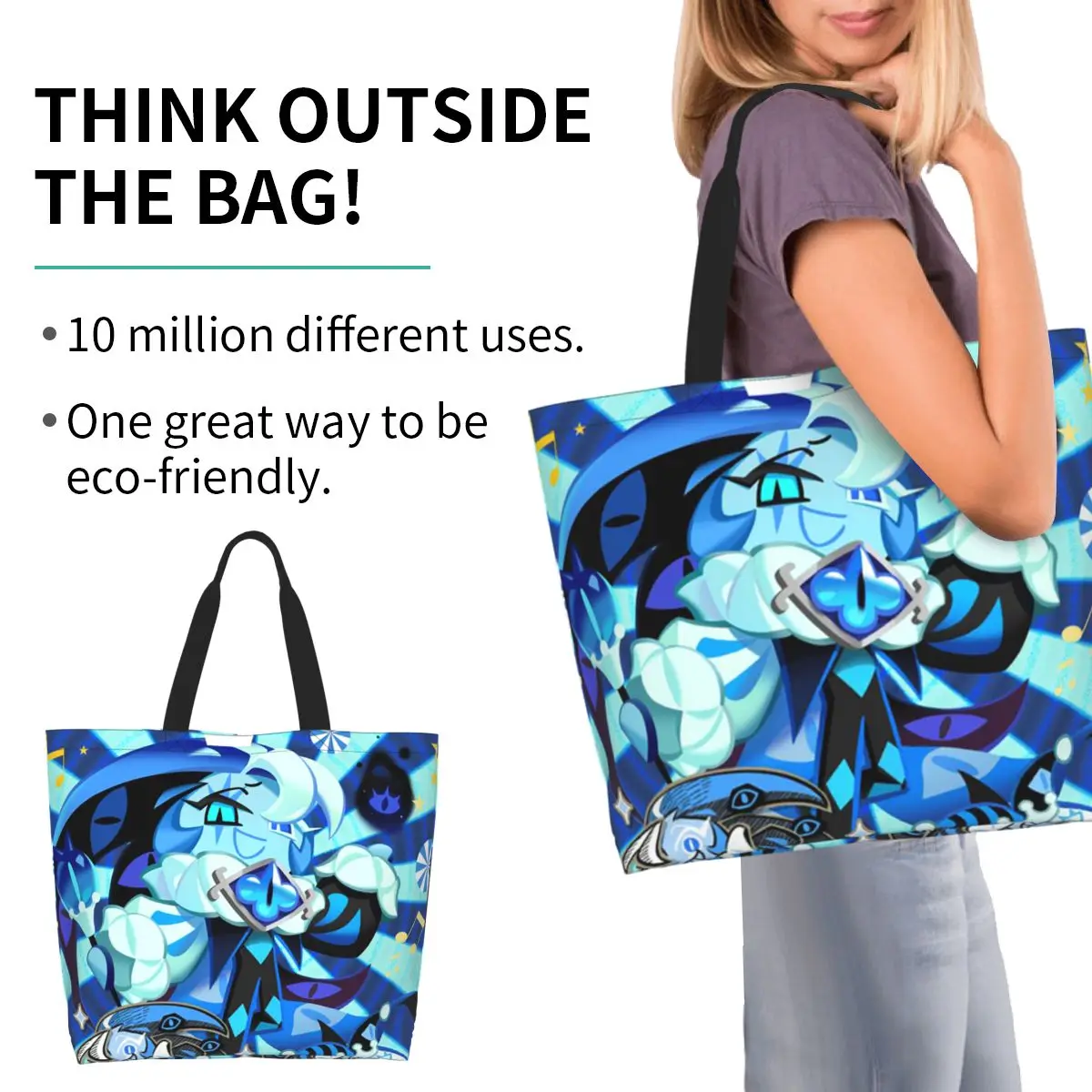 Shadow Milk Cookie Run Kingdom Shopping Tote Bag Canvas Large Capacity Shoulder Bags Shopper Grocery Handbag for Women