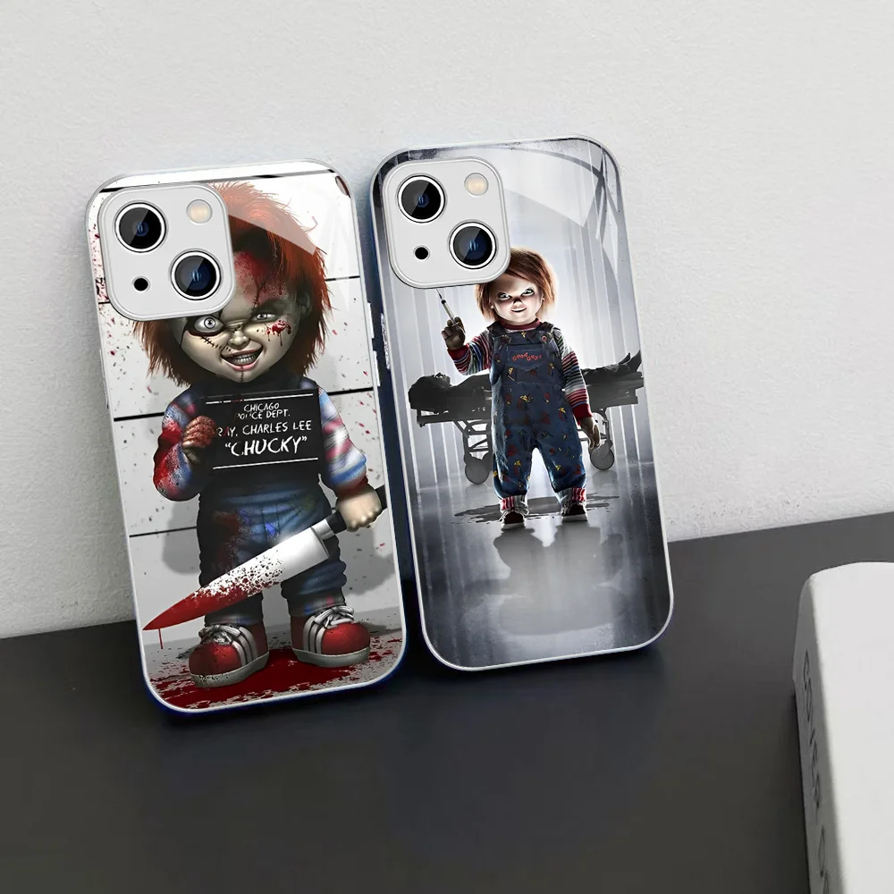 Horror Movie Scary Chucky Doll Phone Case For iPhone 14 13 12 Mini 11 Pro XS Max X XR 14 Plus Tempered Glass Cover