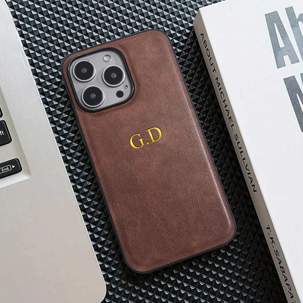 Luxury Leather Personalized Case For iPhone 17 16 15 14 13 12 11 Pro Max Customized Initials Name Letters DIY Gift Cover 16 Pro - náhled 4