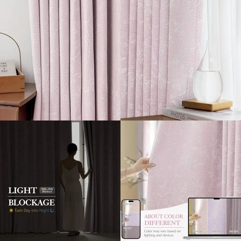 96 cortinas opacas de jacquard floral rosa para habitación de niñas, paneles de ojales aislados de chenilla