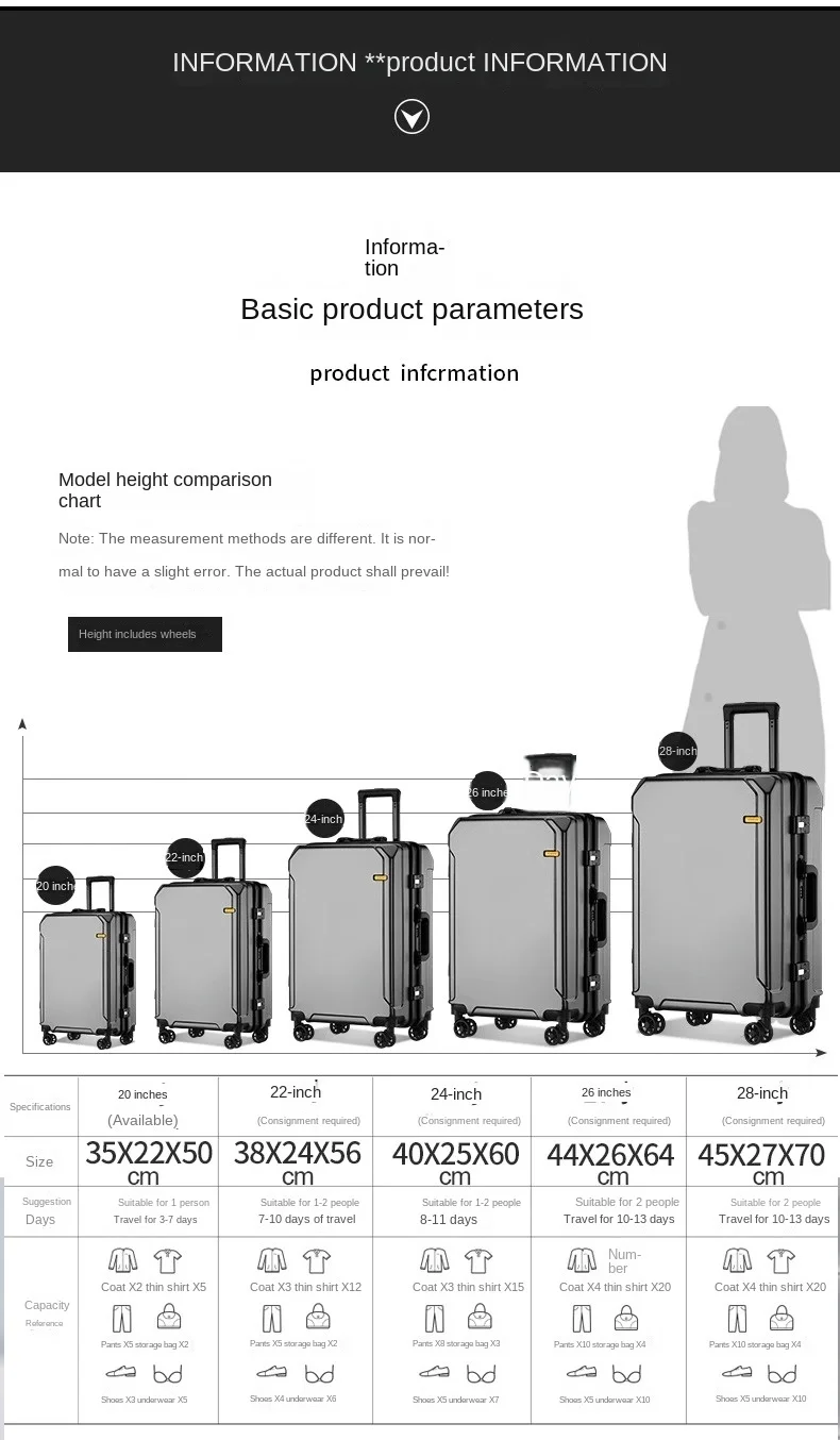 Valise à roulettes avec port USB, bagage à main léger, cadre en aluminium, serrure par mot de passe, 20 ", 24", 26 ", 28", nouvelle mode