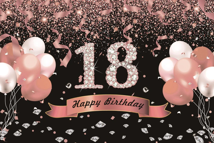 Fondo de oro rosa para 18 cumpleaños, pancarta para niñas de 18 años, fiesta de cumpleaños, fondo de fotografía personalizado, accesorios de estudio fotográfico