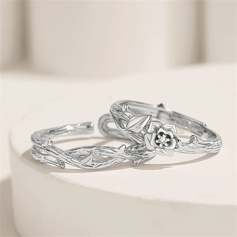 New Arrival Rose Flower Branch Ring Male Index Finger Accessories Trendy Couple Ring  For Lady Wedding Jewelry